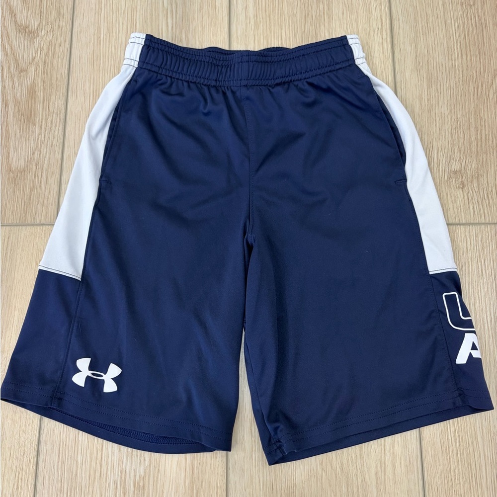 Under Armour Boys Navy and White Athletic Shorts. Size Youth Small